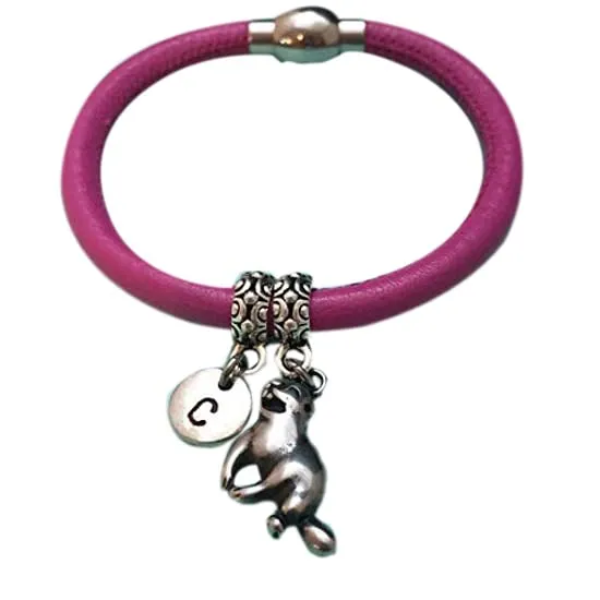 Beaver leather bracelet, beaver charm bracelet, leather bangle, charm bangle, personalized bracelet, initial bracelet, monogram