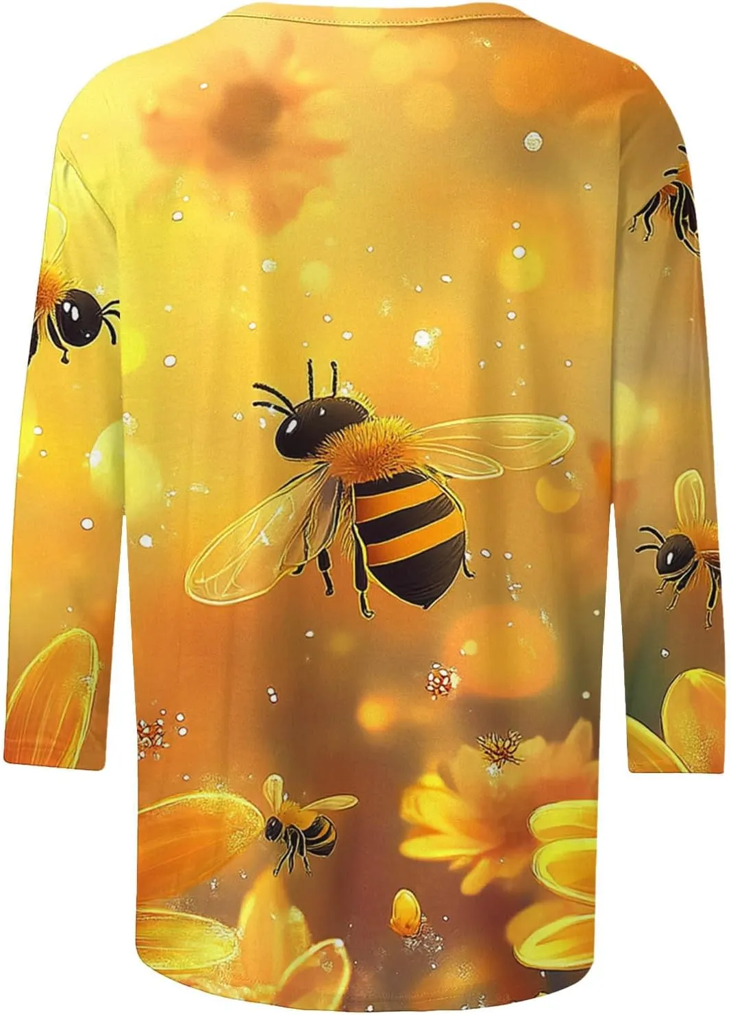 Bee Print Tee Shirts for Women 3/4 Length Sleeve Tops Summer Crewneck Tshirt Cute Graphic Blouse Plus Size Tees