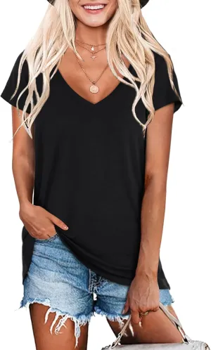 Beluring Womens Summer Tops Deep V Neck Long/Short Sleeve Shirt Loose Casual Tee T-Shirt