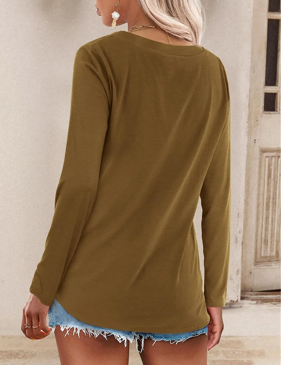 Beluring Womens Summer Tops Deep V Neck Long/Short Sleeve Shirt Loose Casual Tee T-Shirt