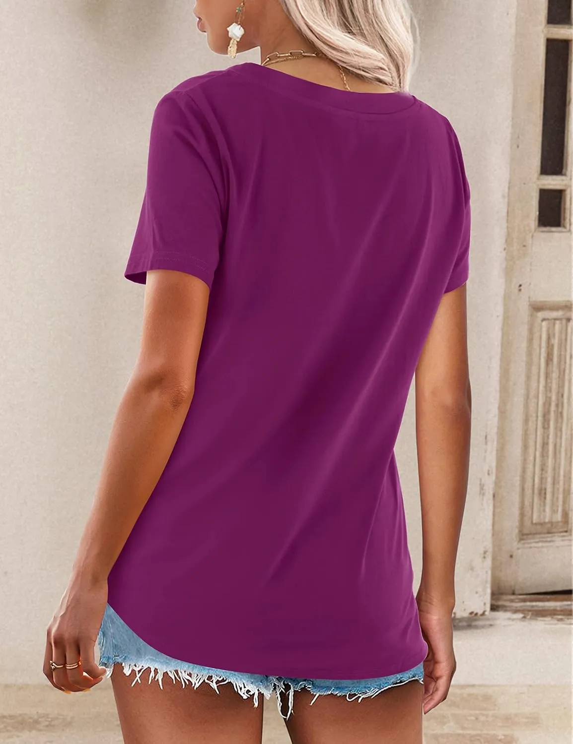 Beluring Womens Summer Tops Deep V Neck Long/Short Sleeve Shirt Loose Casual Tee T-Shirt