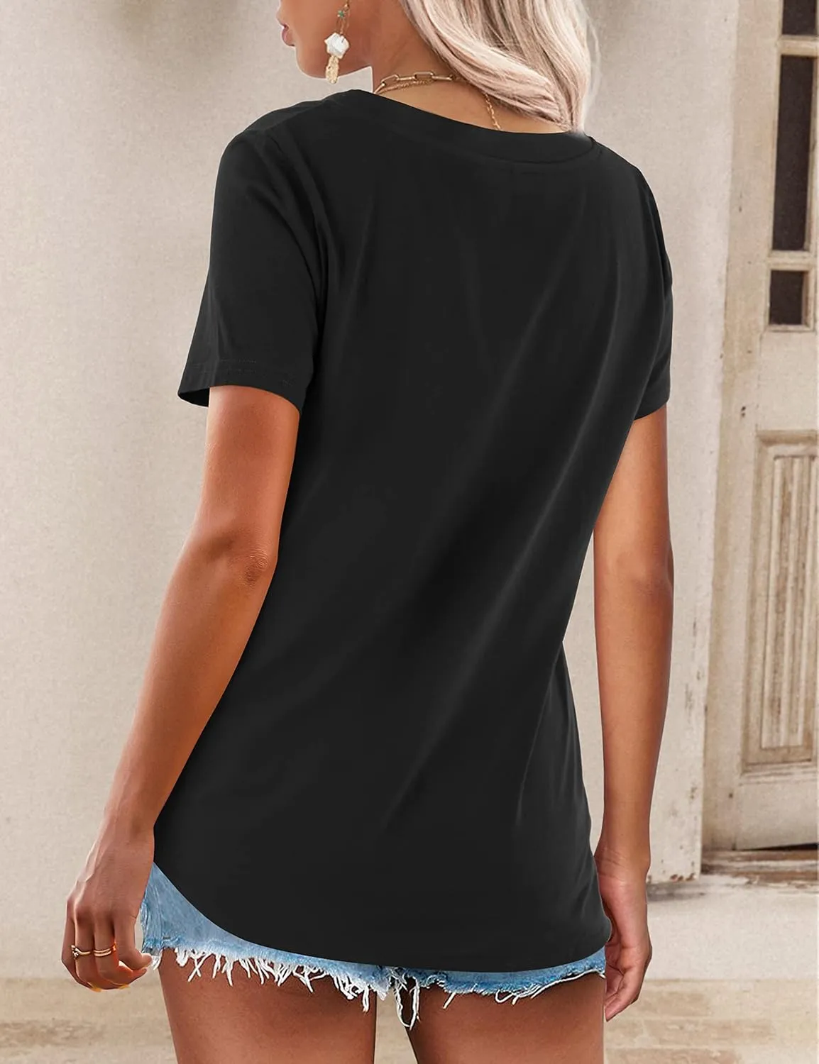 Beluring Womens Summer Tops Deep V Neck Long/Short Sleeve Shirt Loose Casual Tee T-Shirt