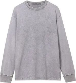 Binmer Men's Oversized T-Shirts Wash Distressed Tees Long Sleeve Casual Loose Fit Gym Workout Pullover Tops