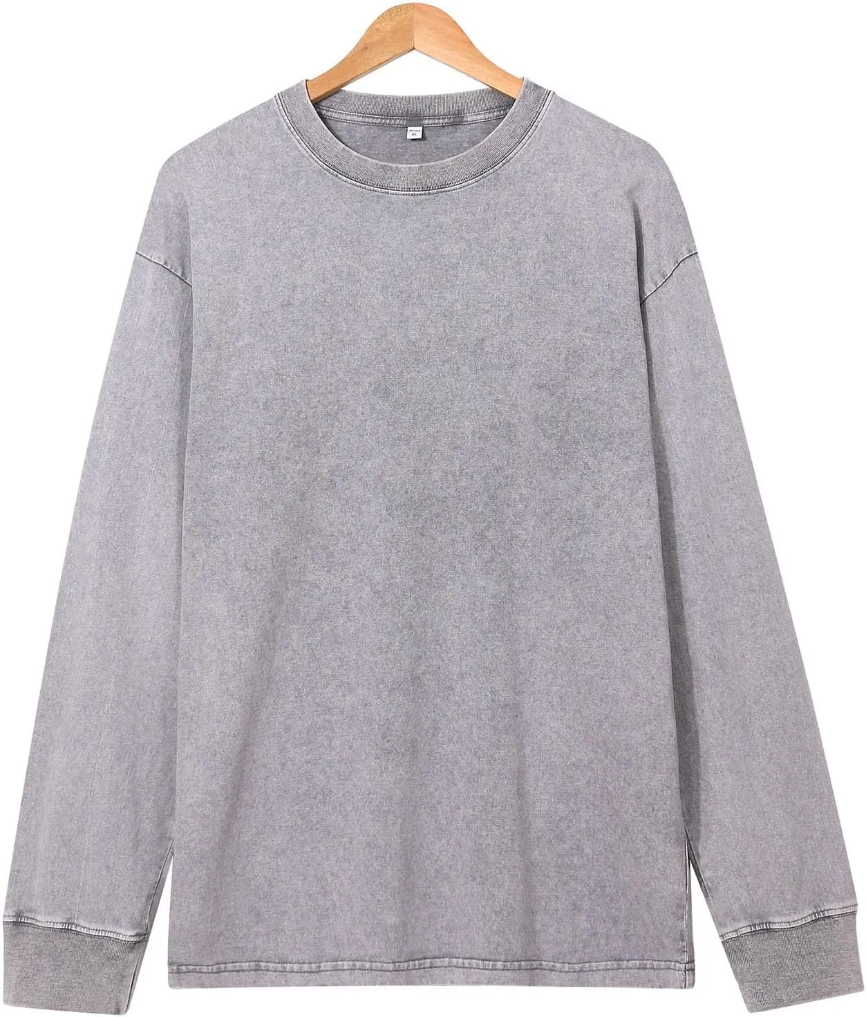 Binmer Men's Oversized T-Shirts Wash Distressed Tees Long Sleeve Casual Loose Fit Gym Workout Pullover Tops