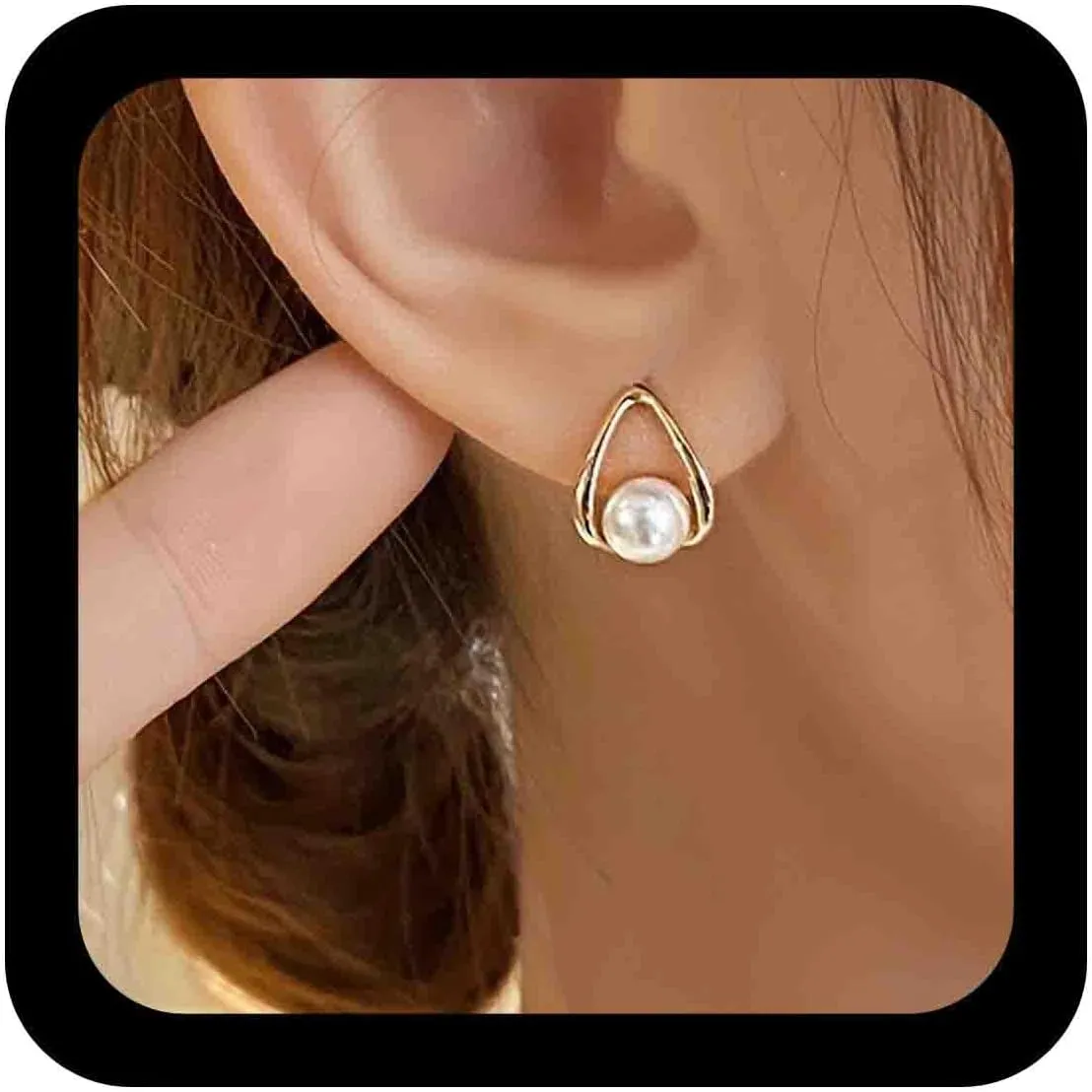 Bohemia Geometric Pearl Earrings Gold Pearl Bead Crawler Earrings Pearl Triangle Stud Earrings Pearl Geometric Earrings Birdal Wedding Earrings Jewelry for Women
