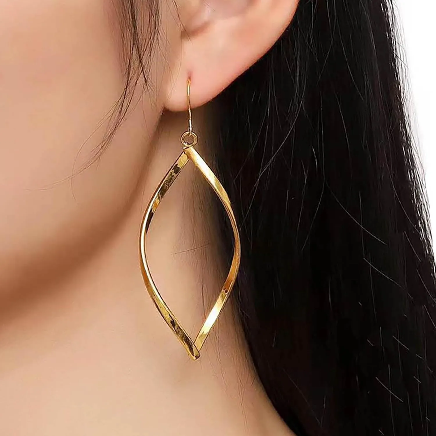 Boho Gold Swirl Hoop Drop Earrings Twist Hoop Dangle Earrings Large Geometric Earrings Twist Rhombus Earrings Minimalist Geometric Earrings Jewelry for Women
