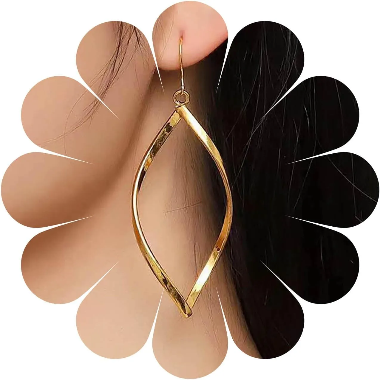 Boho Gold Swirl Hoop Drop Earrings Twist Hoop Dangle Earrings Large Geometric Earrings Twist Rhombus Earrings Minimalist Geometric Earrings Jewelry for Women