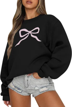 Bow Sweatshirt Coquette Clothes Spring Cute Preppy Aesthetic Clothes Holiday Long Sleeve Tops Crewneck Sweat Shirts
