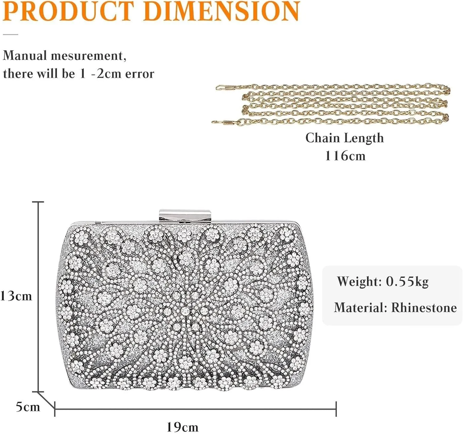 Bridal Wedding Purse Crossbody Sparkly Shoulder Rhinestone Evening for Women Crystal Clutch Glitter Handbag