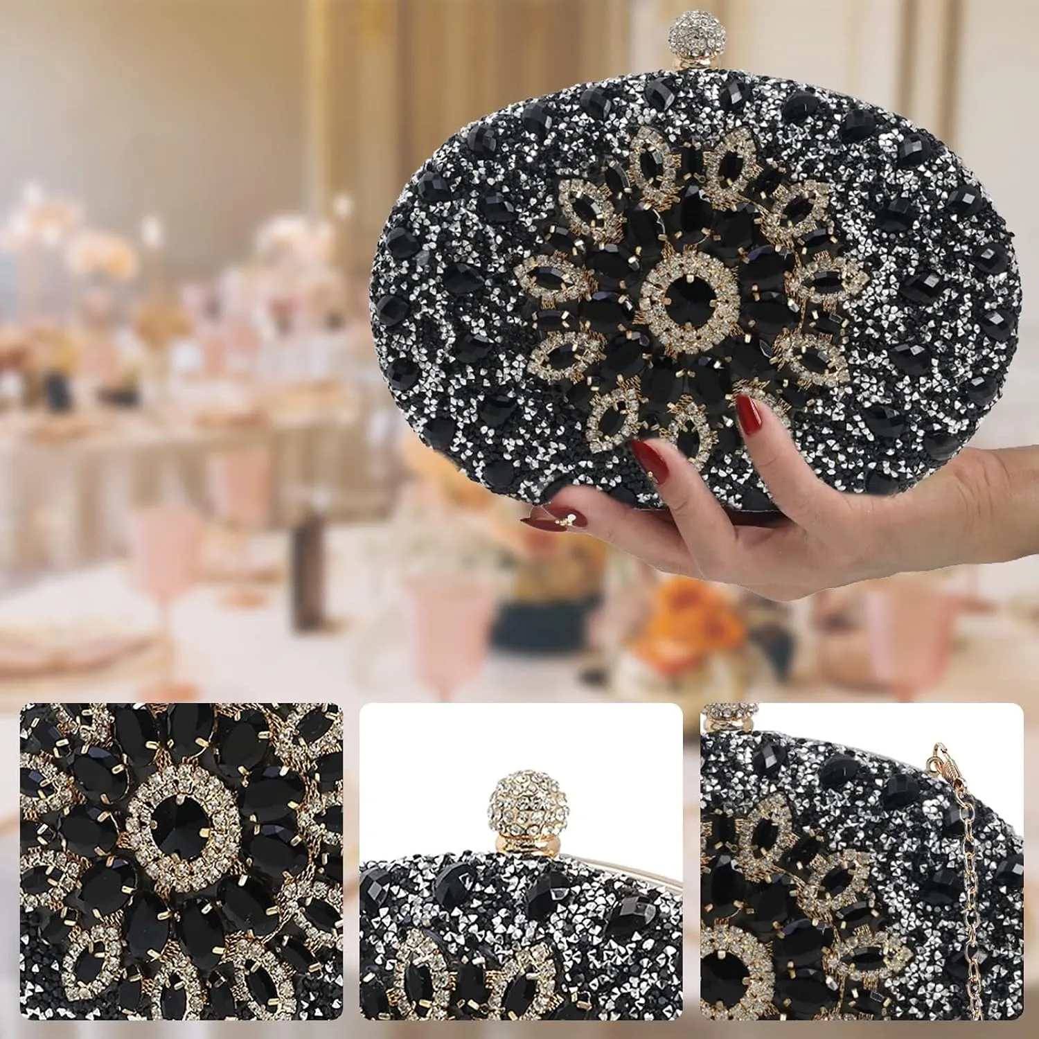 Bridal Wedding Purse Crystal Clutch Glitter Shoulder Crossbody Women Evening Rhinestone Clutch Purse Handbag