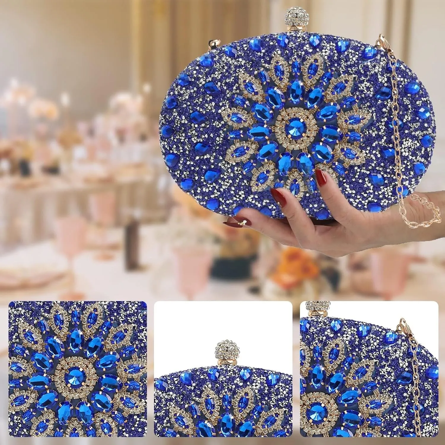 Bridal Wedding Purse Crystal Clutch Glitter Shoulder Crossbody Women Evening Rhinestone Clutch Purse Handbag