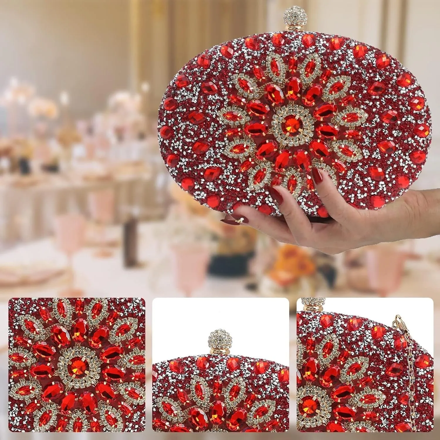 Bridal Wedding Purse Crystal Clutch Glitter Shoulder Crossbody Women Evening Rhinestone Clutch Purse Handbag