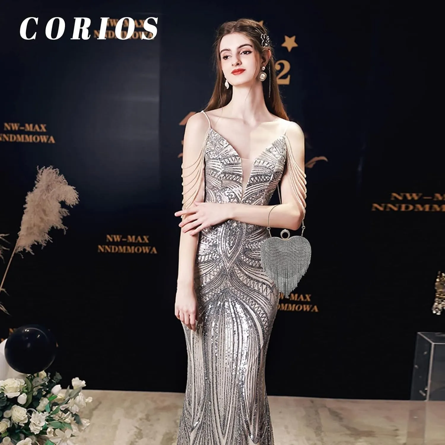 Bridal Wedding Purse Glitter Shoulder Crossbody Women Luxury Heart Shape Tassel Evening Clutch Rhinestone Handbag