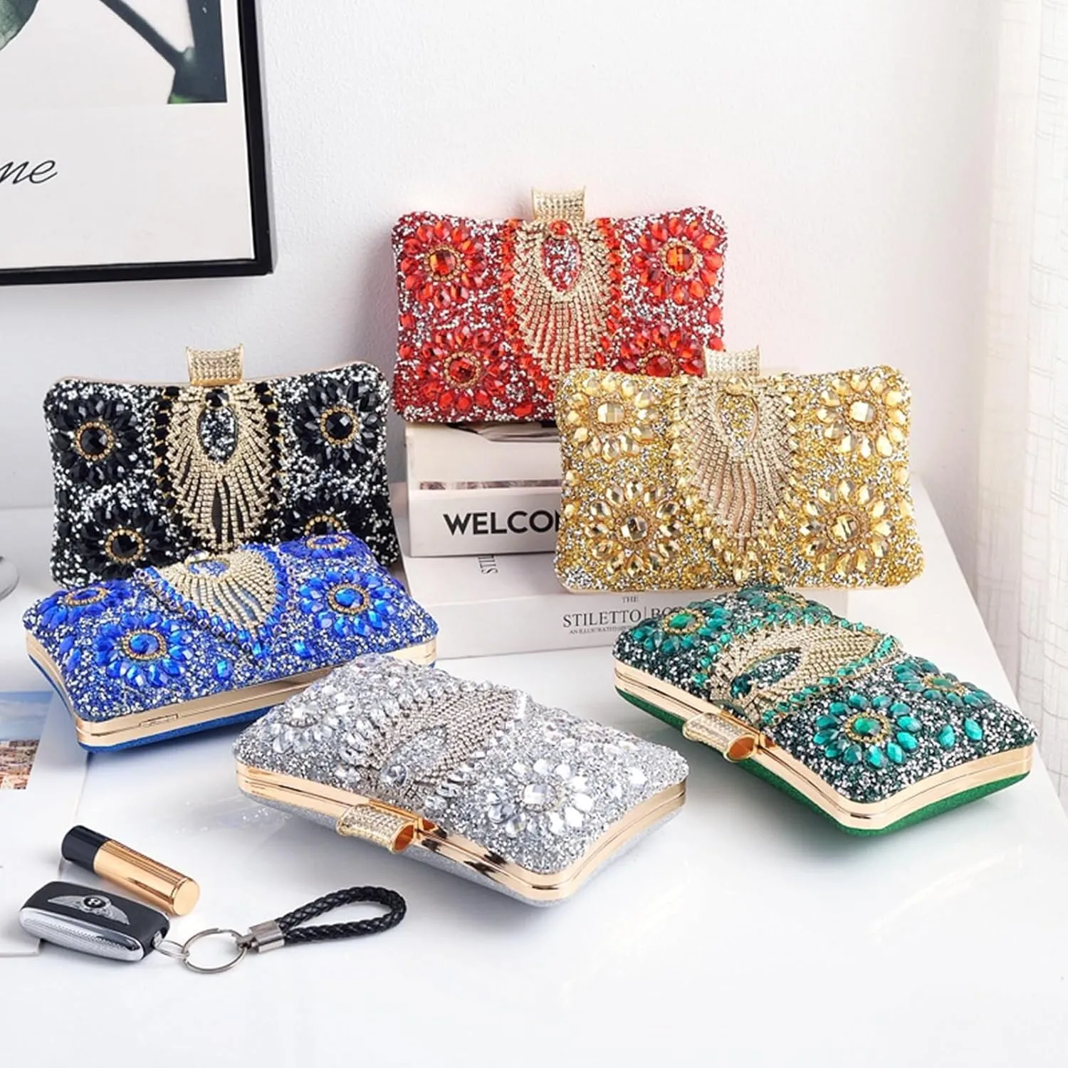 Bridal Wedding Purse Luxury Crystal Handbag Glitter Shoulder Women Rhinestone Evening Multicolor Clutch