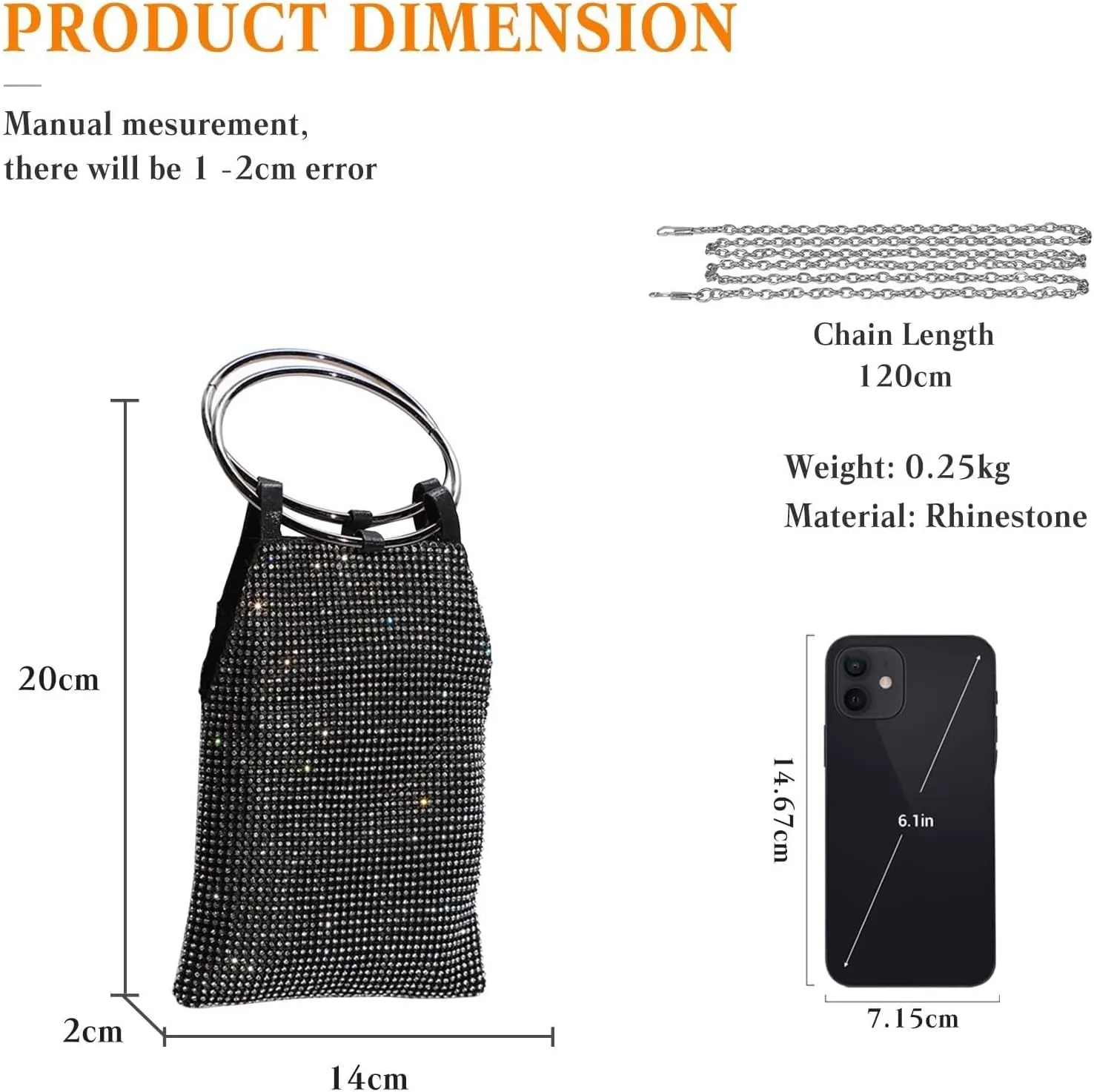 Bridal Wedding Purse Sparkling Crystal Handbag Shoulder With Detachable Mini Evening for Women Rhinestone Clutch