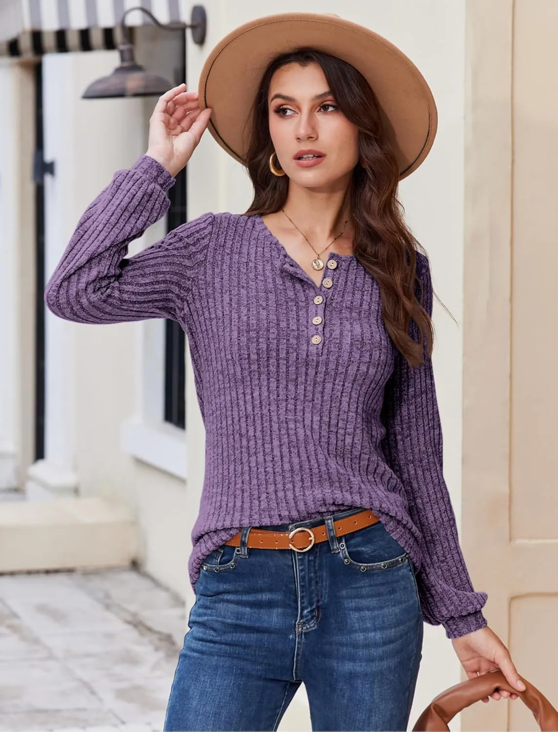 Button Up Sweater for Women Fall Lightweight Knit Pullover Sweaters Long Sleeve Henley Shirts Crewneck Tunic Tops