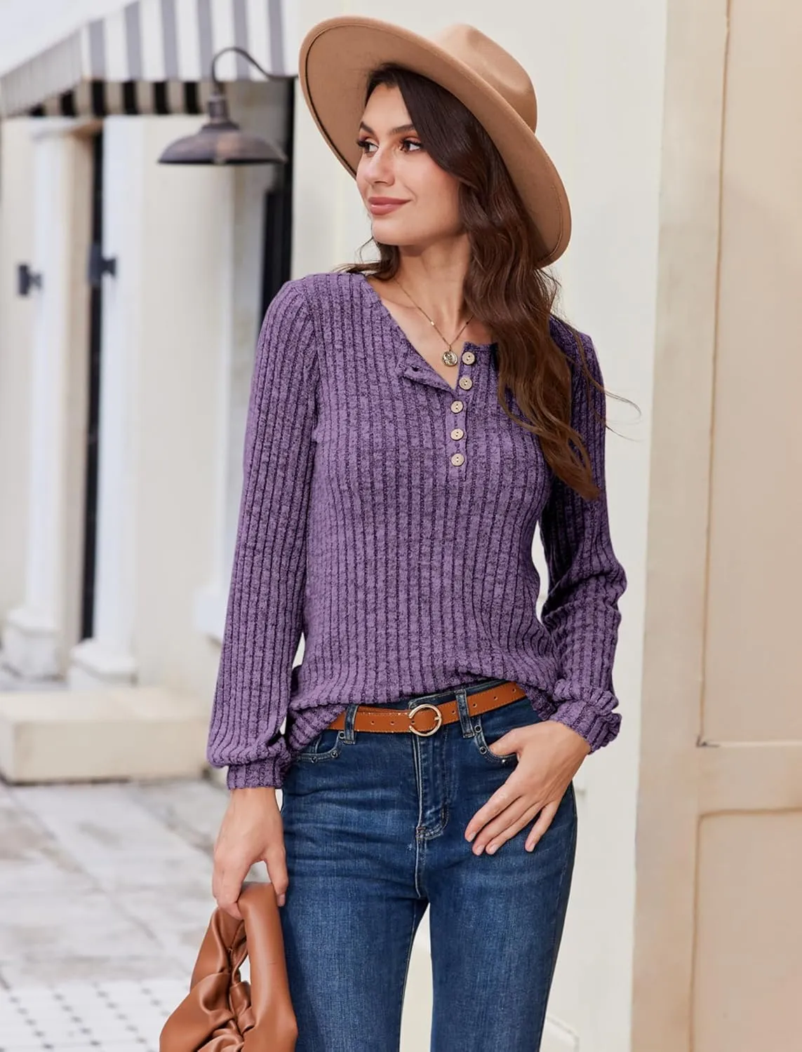 Button Up Sweater for Women Fall Lightweight Knit Pullover Sweaters Long Sleeve Henley Shirts Crewneck Tunic Tops