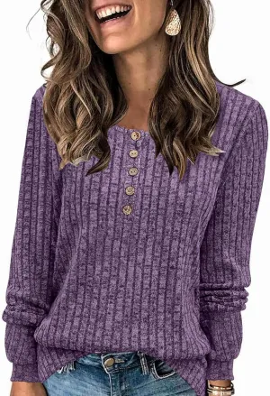 Button Up Sweater for Women Fall Lightweight Knit Pullover Sweaters Long Sleeve Henley Shirts Crewneck Tunic Tops