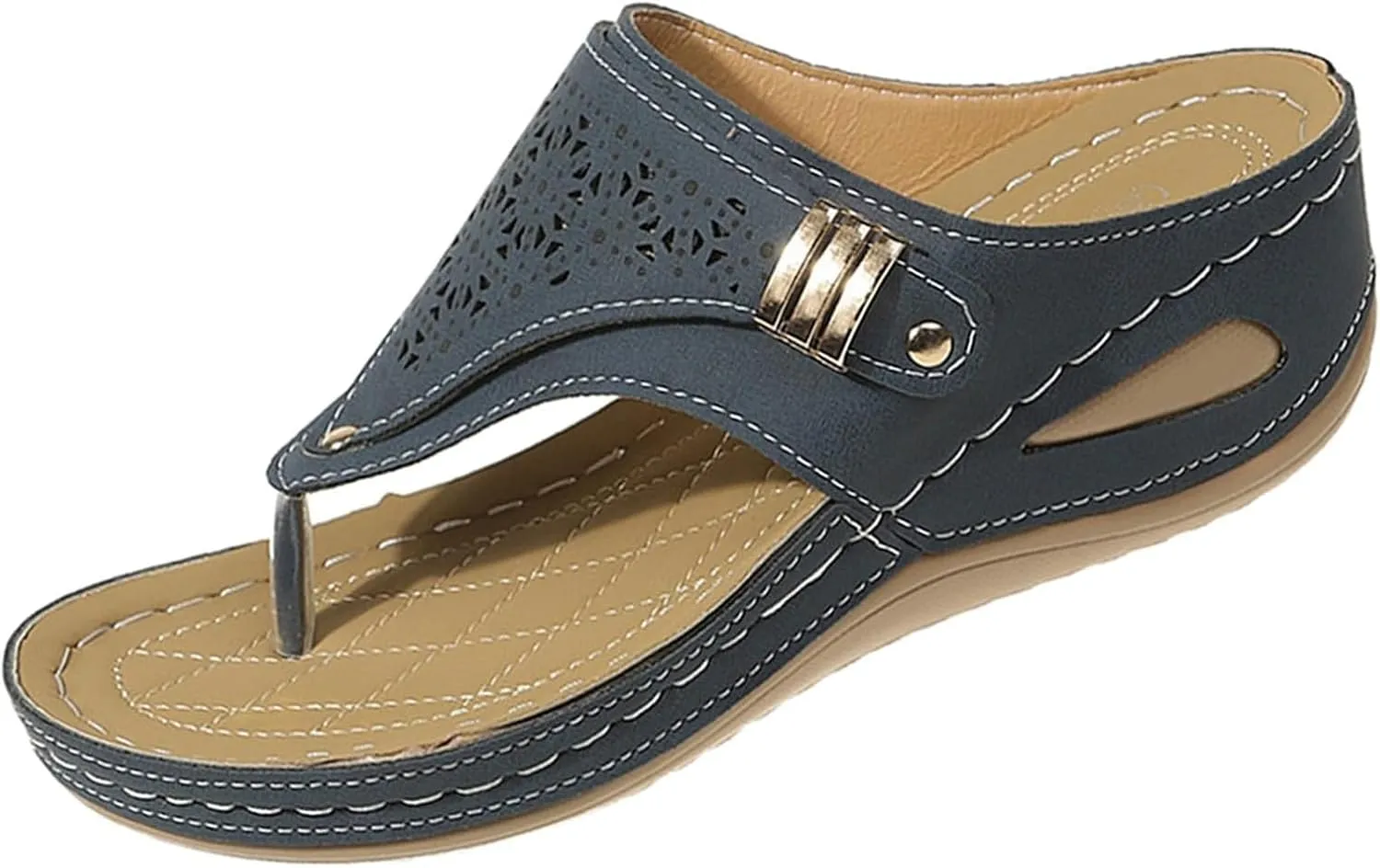 Canbebig Womens Flip Flops Non Slip Lightweight Orthopedic Sandals Breathable Mesh Sports Sandals Wedge Slippers with Arch Support Beach Casual Walking Shoe