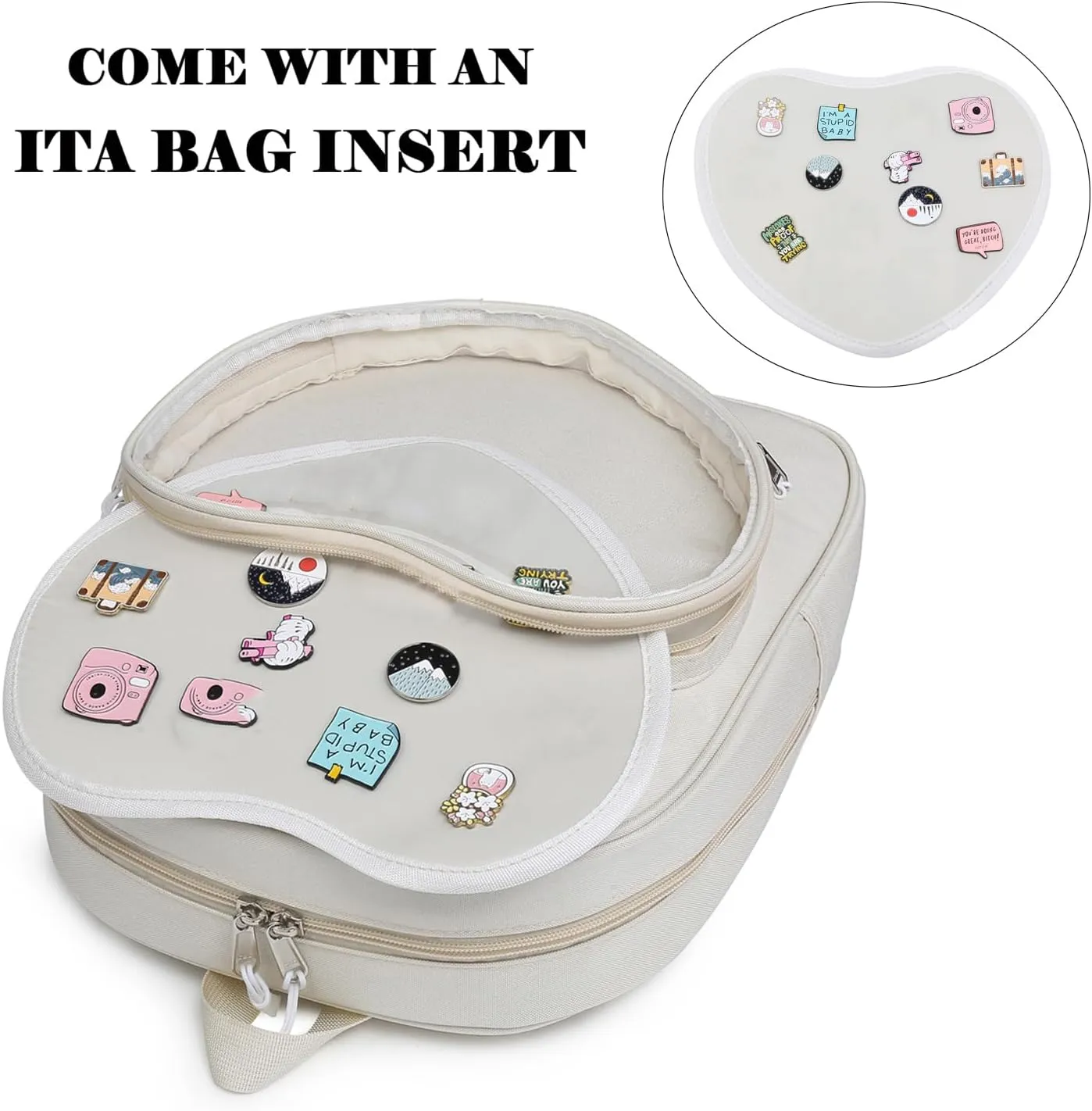 Canvas Ita Bag Backpack Heart Shaped Purse JK Uniform Bags for Anime Pins Display