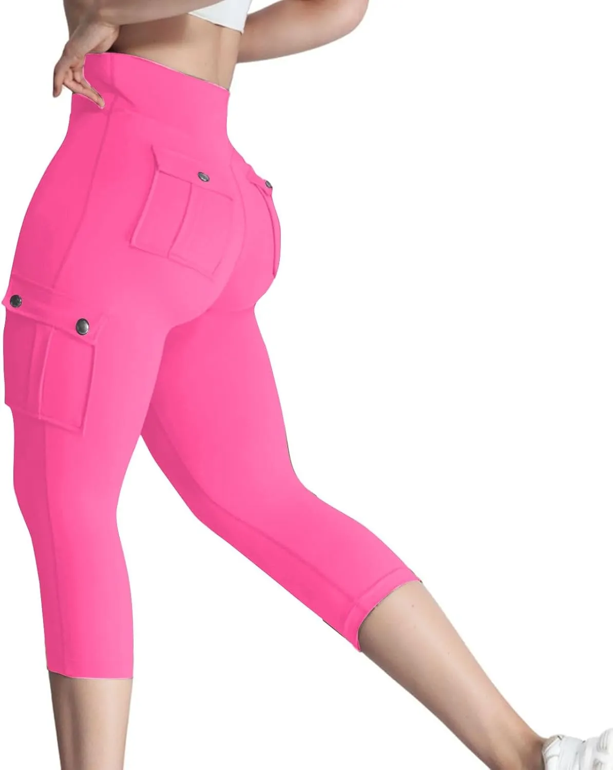 Capri Leggings for Women Summer Capris Pants Yoga Butt Lifting Leggings High Waisted Cargo Pant with Pockets, Small