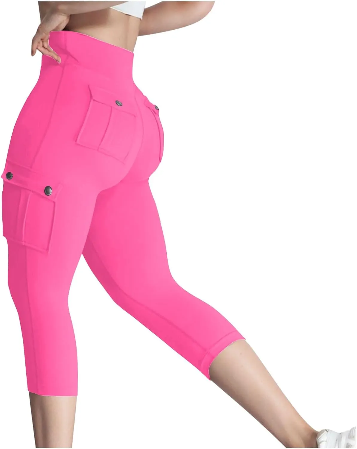 Capri Leggings for Women Summer Capris Pants Yoga Butt Lifting Leggings High Waisted Cargo Pant with Pockets, Small
