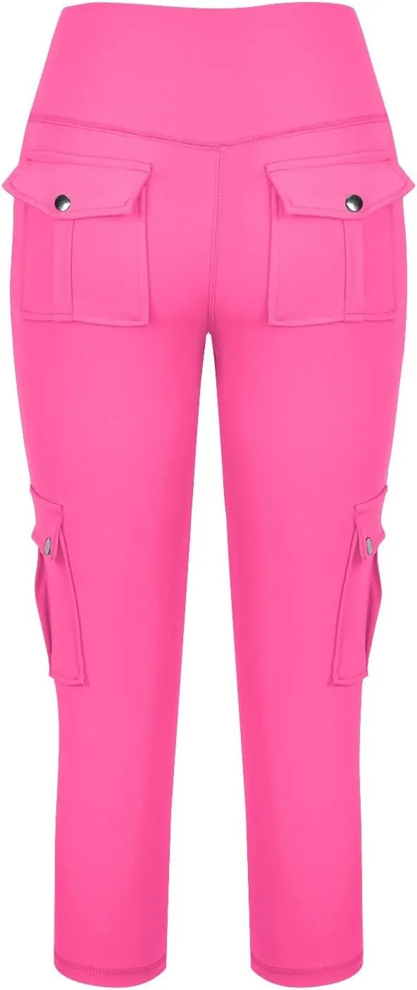 Capri Leggings for Women Summer Capris Pants Yoga Butt Lifting Leggings High Waisted Cargo Pant with Pockets, Small