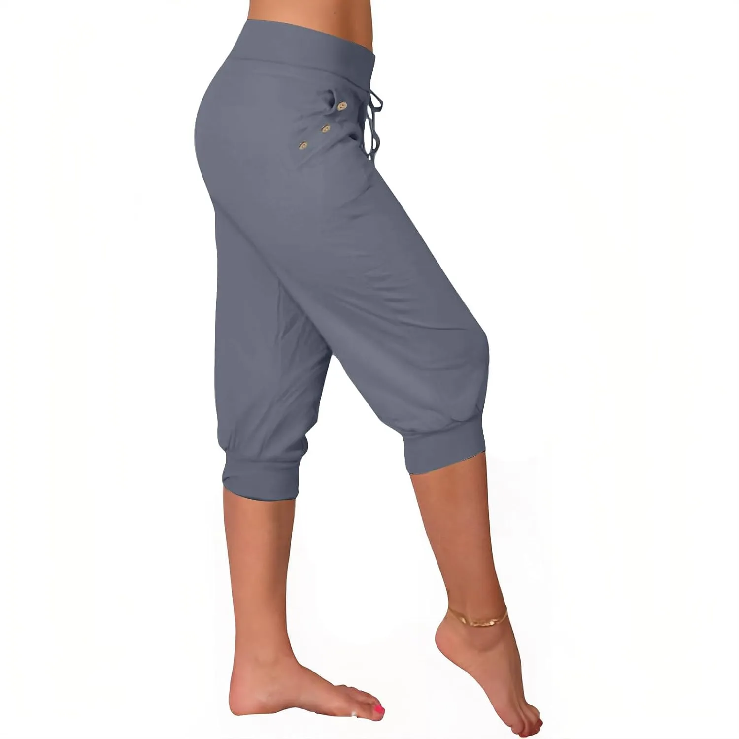 Capri Pants for Women High Waist Drawstring Comfy Pants Joggers Stretch Lightweigh Pant Cropped Beach Trousers