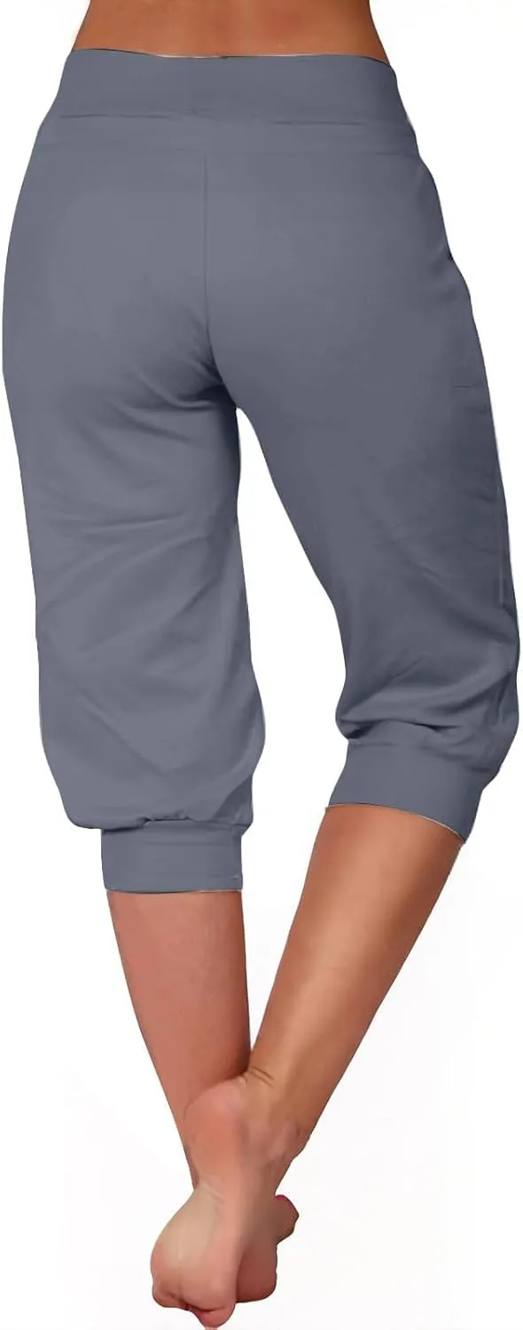 Capri Pants for Women High Waist Drawstring Comfy Pants Joggers Stretch Lightweigh Pant Cropped Beach Trousers