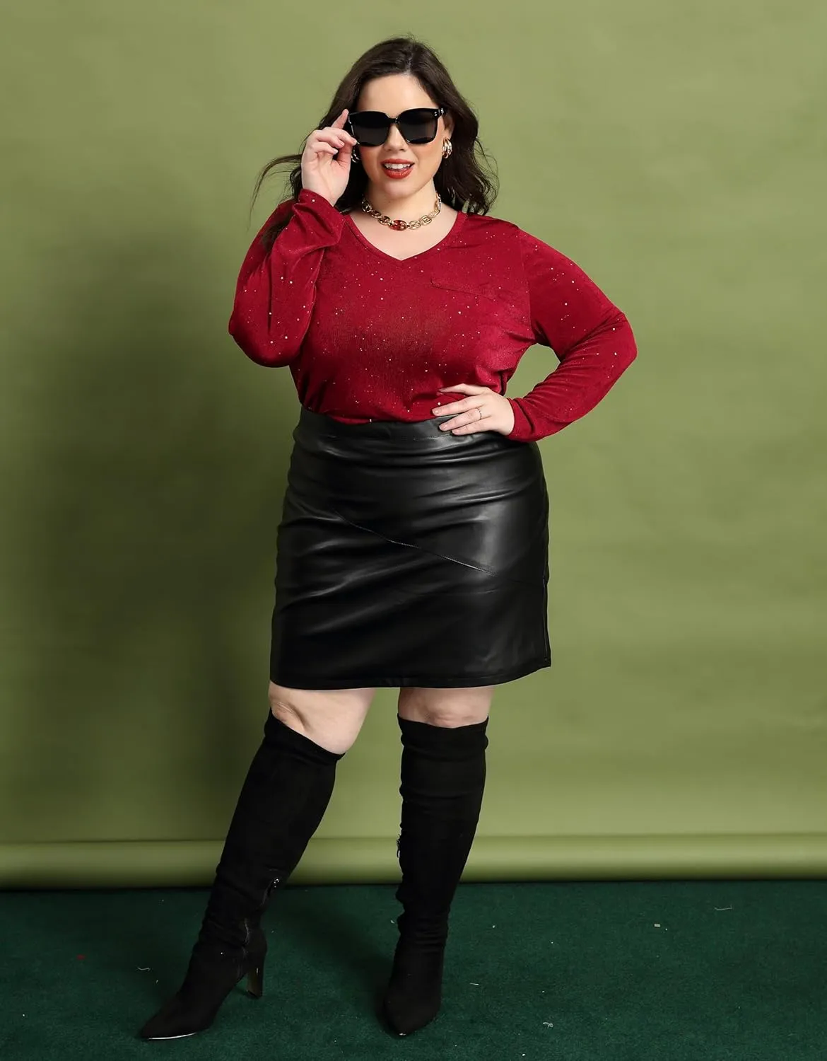 CARCOS Plus Size Tops for Women Twist Knotted Shirts Raglan Tunic Blouses L-5XL