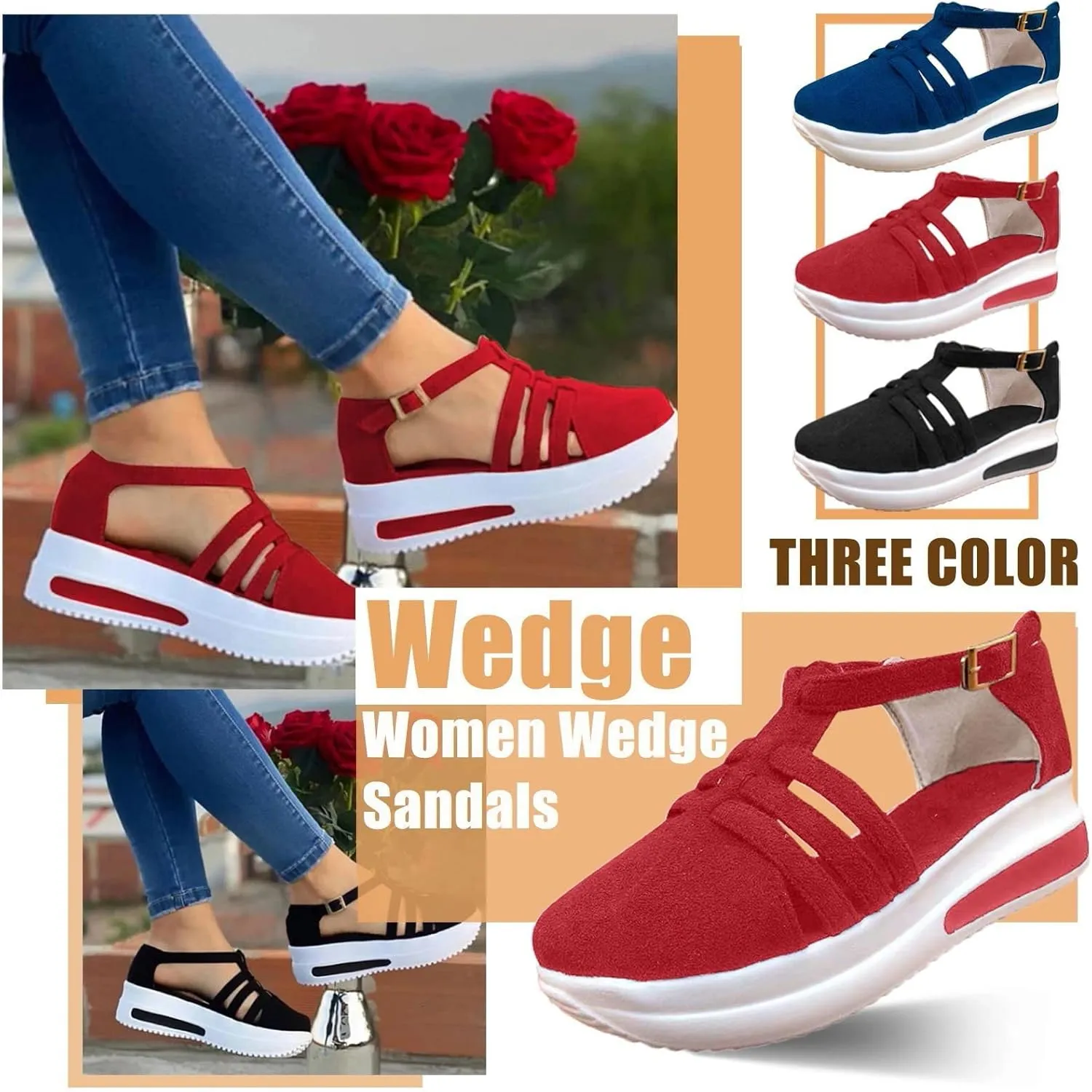 Cathalem Closed Toe Sandals for Women Dressy Casual Closed Toe Sandals Ankle Strap Closed Toe Espadrilles Wedge Sandals