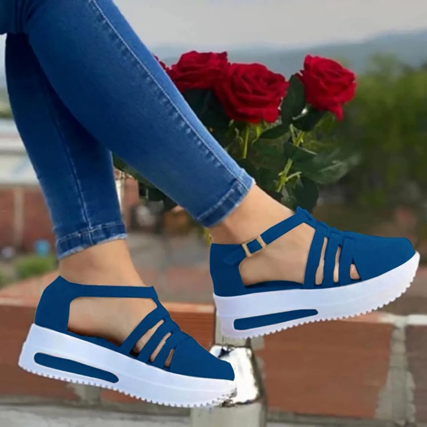 Cathalem Closed Toe Sandals for Women Dressy Casual Closed Toe Sandals Ankle Strap Closed Toe Espadrilles Wedge Sandals