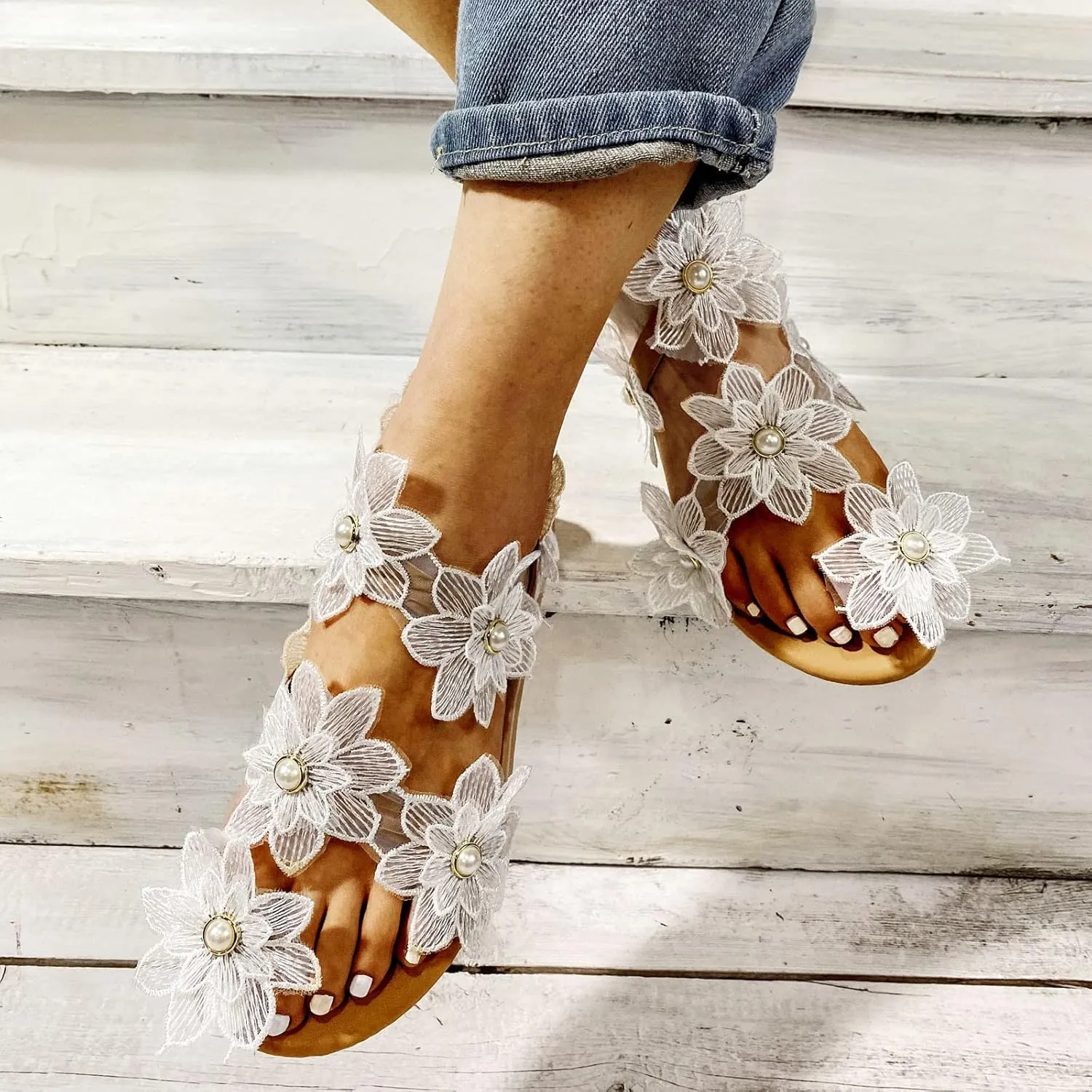 Cathalem Dress Sandals for Women, Orthopedic Open Toe Sandals Bohemian Lace Sandals Summer Beach Flat Sandals Open Toe Shoes