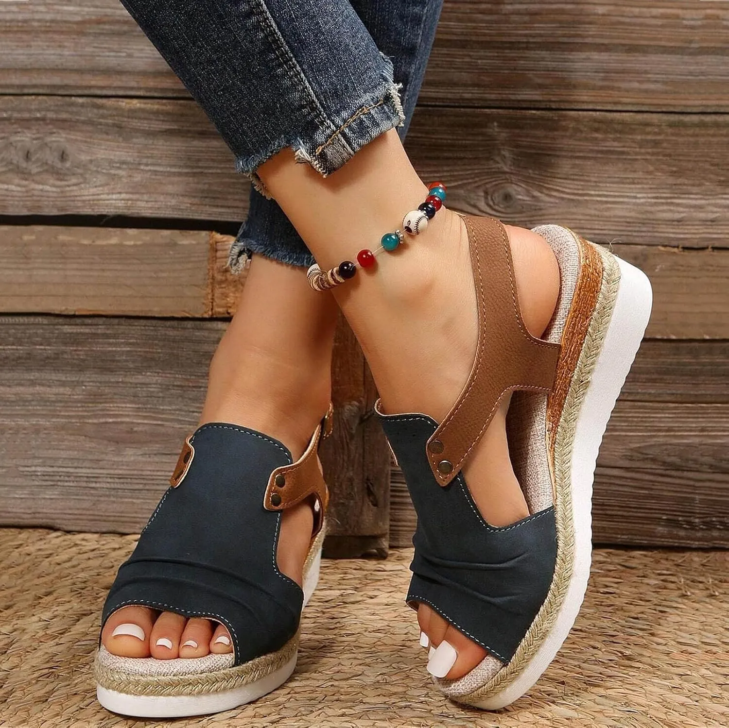 Cathalem Orthopedic Platform Wedge Sandals for Women Summer Dressy 2024 Flat Open Toe Ankle Strap Sandals Comfortable Slip on Beach Sandals