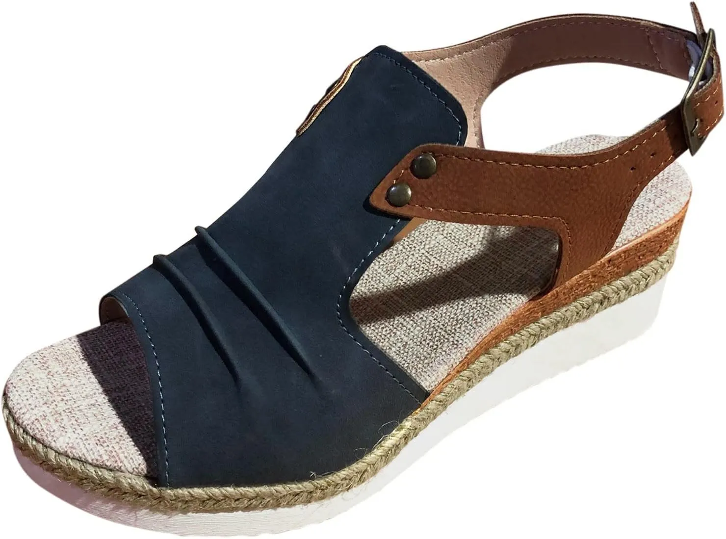 Cathalem Orthopedic Platform Wedge Sandals for Women Summer Dressy 2024 Flat Open Toe Ankle Strap Sandals Comfortable Slip on Beach Sandals
