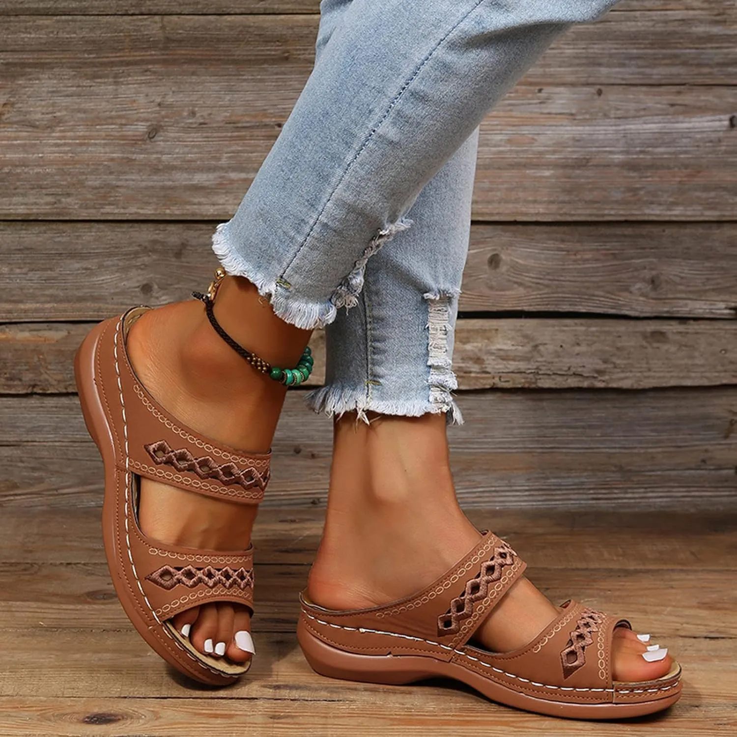 Cathalem Orthopedic Sandals for Women, Womens Summer Platform Casual Open Toe Sandals Slippers Breatable Hollow Out Sandals