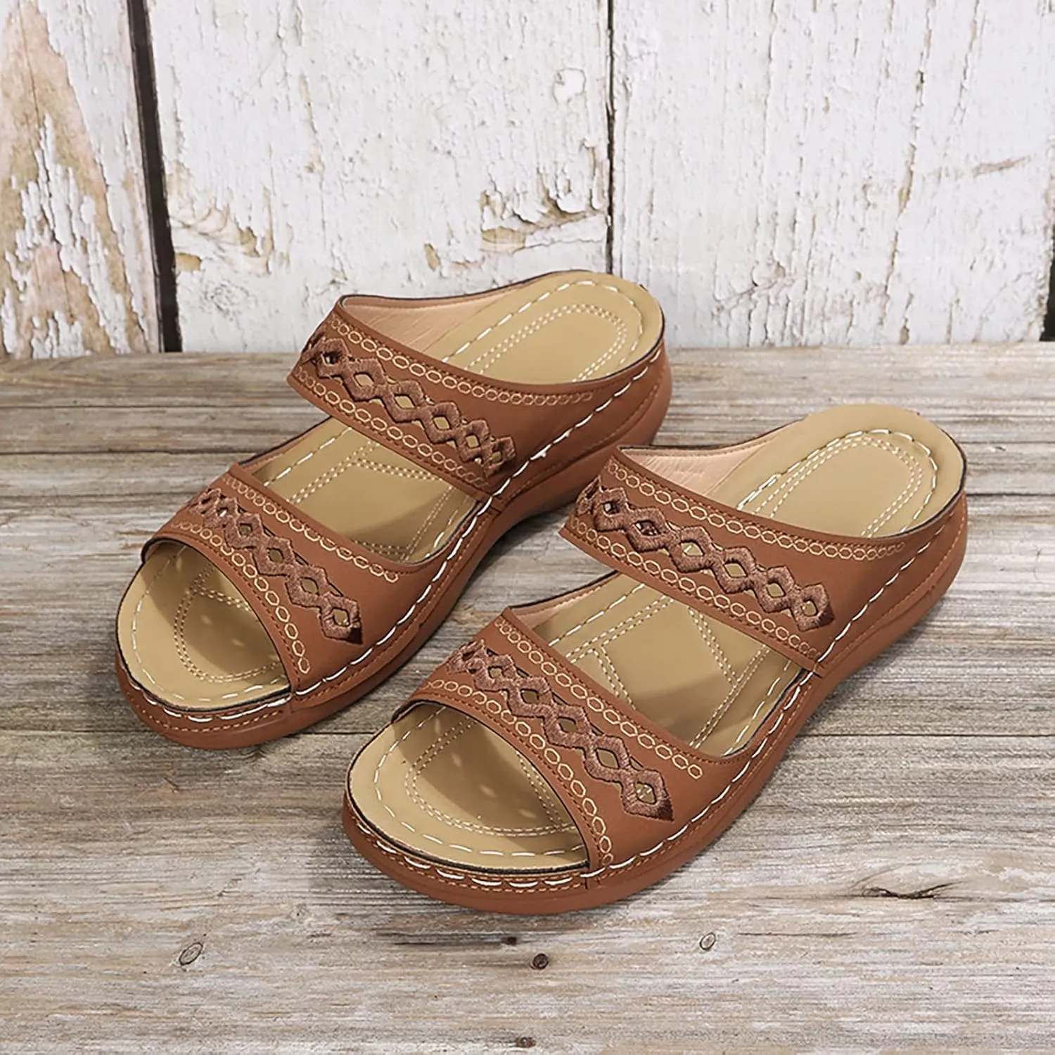 Cathalem Orthopedic Sandals for Women, Womens Summer Platform Casual Open Toe Sandals Slippers Breatable Hollow Out Sandals