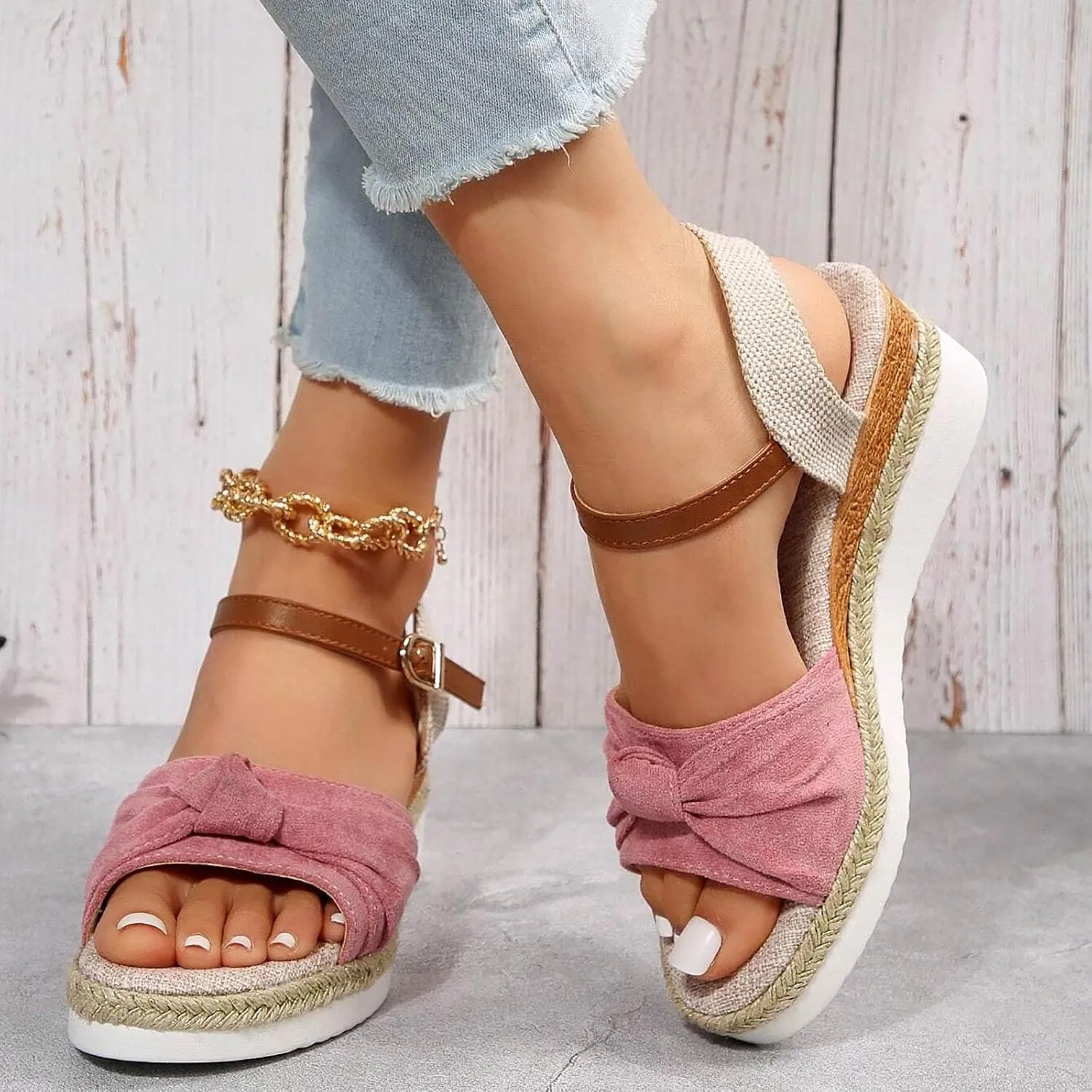 Cathalem Orthopedic Sandals for Women,Women Platform Slip on Sandals with Arch Support Wedge Sandals Summer Dressy Open Toe Beach Sandals