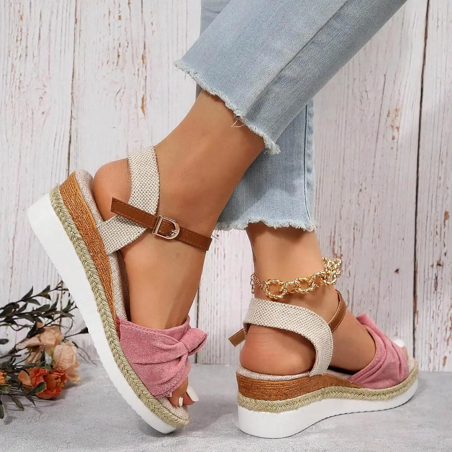 Cathalem Orthopedic Sandals for Women,Women Platform Slip on Sandals with Arch Support Wedge Sandals Summer Dressy Open Toe Beach Sandals