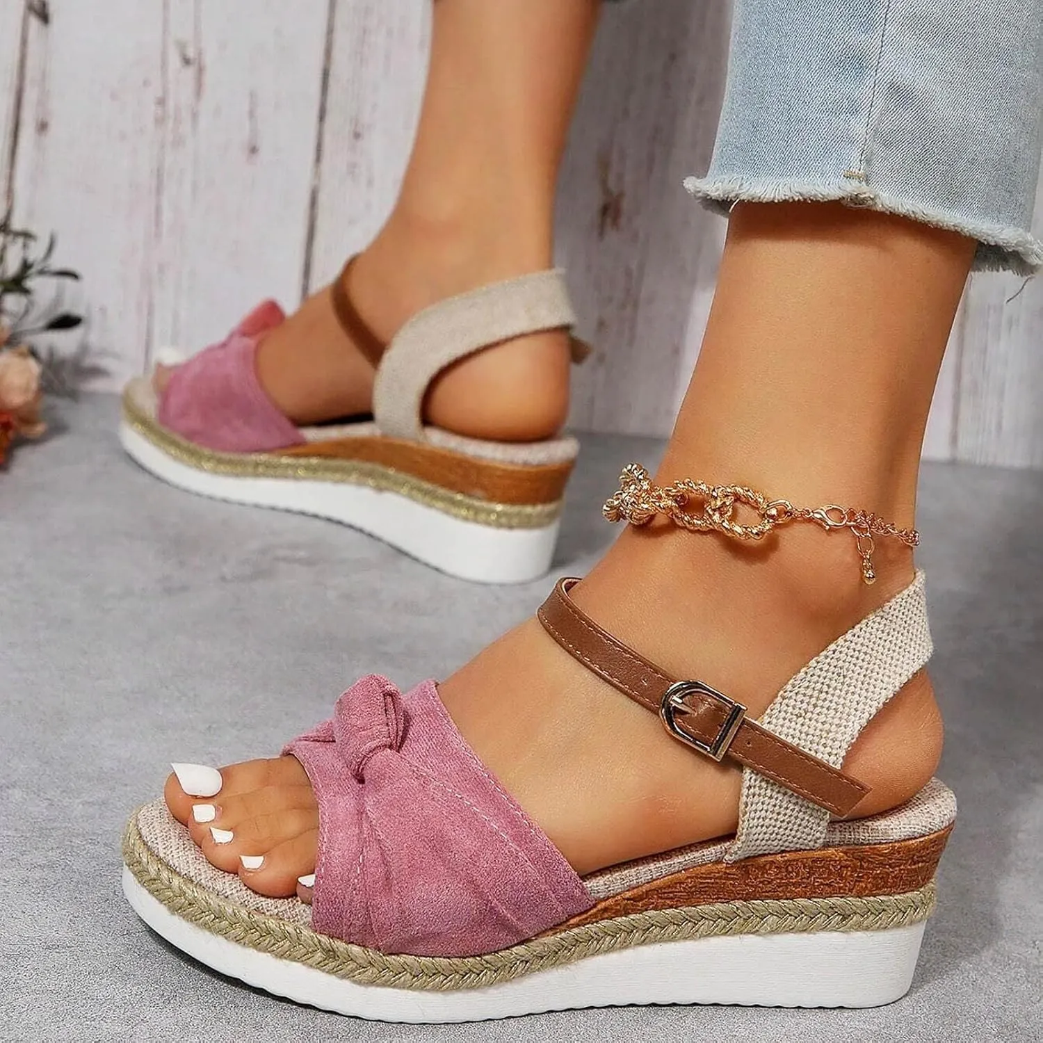 Cathalem Orthopedic Sandals for Women,Women Platform Slip on Sandals with Arch Support Wedge Sandals Summer Dressy Open Toe Beach Sandals