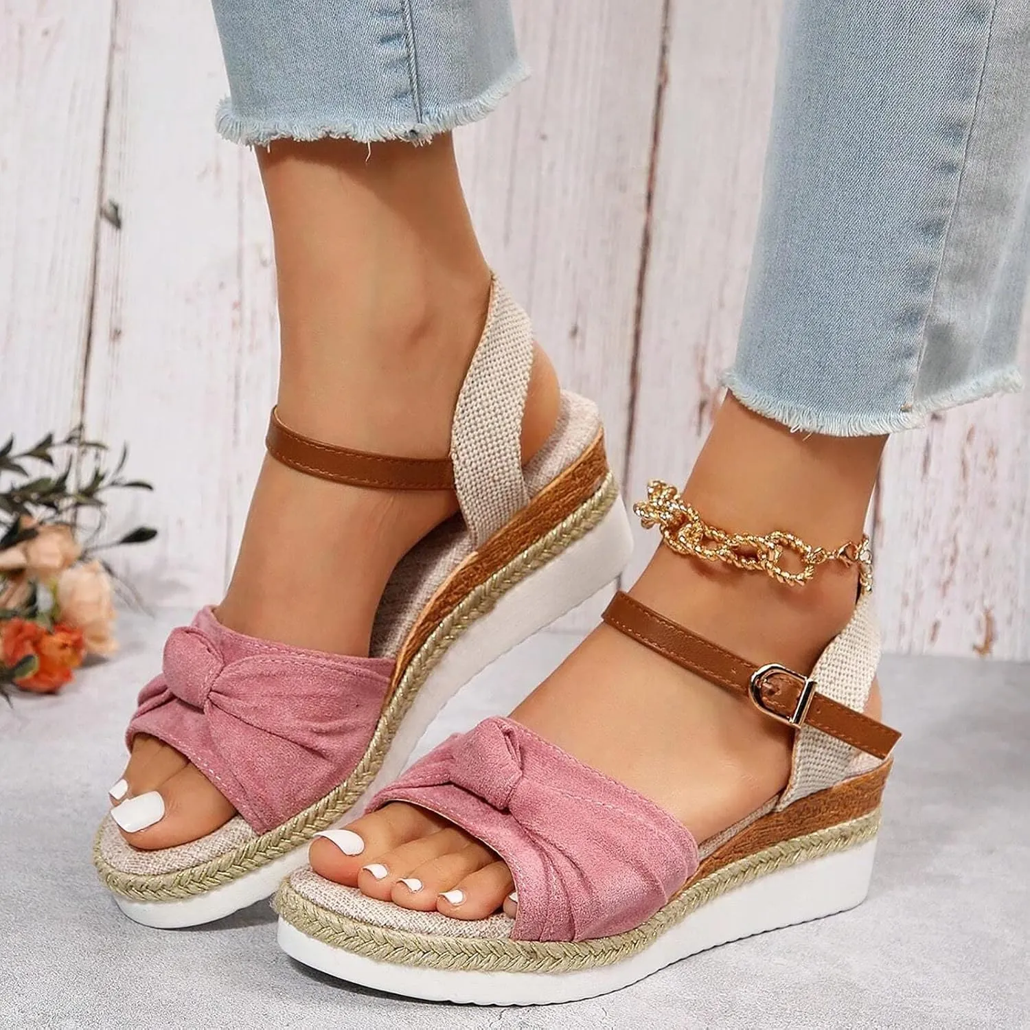 Cathalem Orthopedic Sandals for Women,Women Platform Slip on Sandals with Arch Support Wedge Sandals Summer Dressy Open Toe Beach Sandals