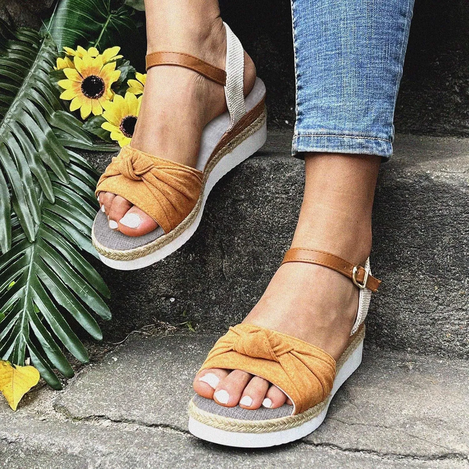 Cathalem Orthopedic Wedge Sandals for Women Open Toe Ankle Strap Platform Sandals Casual Strappy Sandals Zipper Summer Dressy Beach Sandals