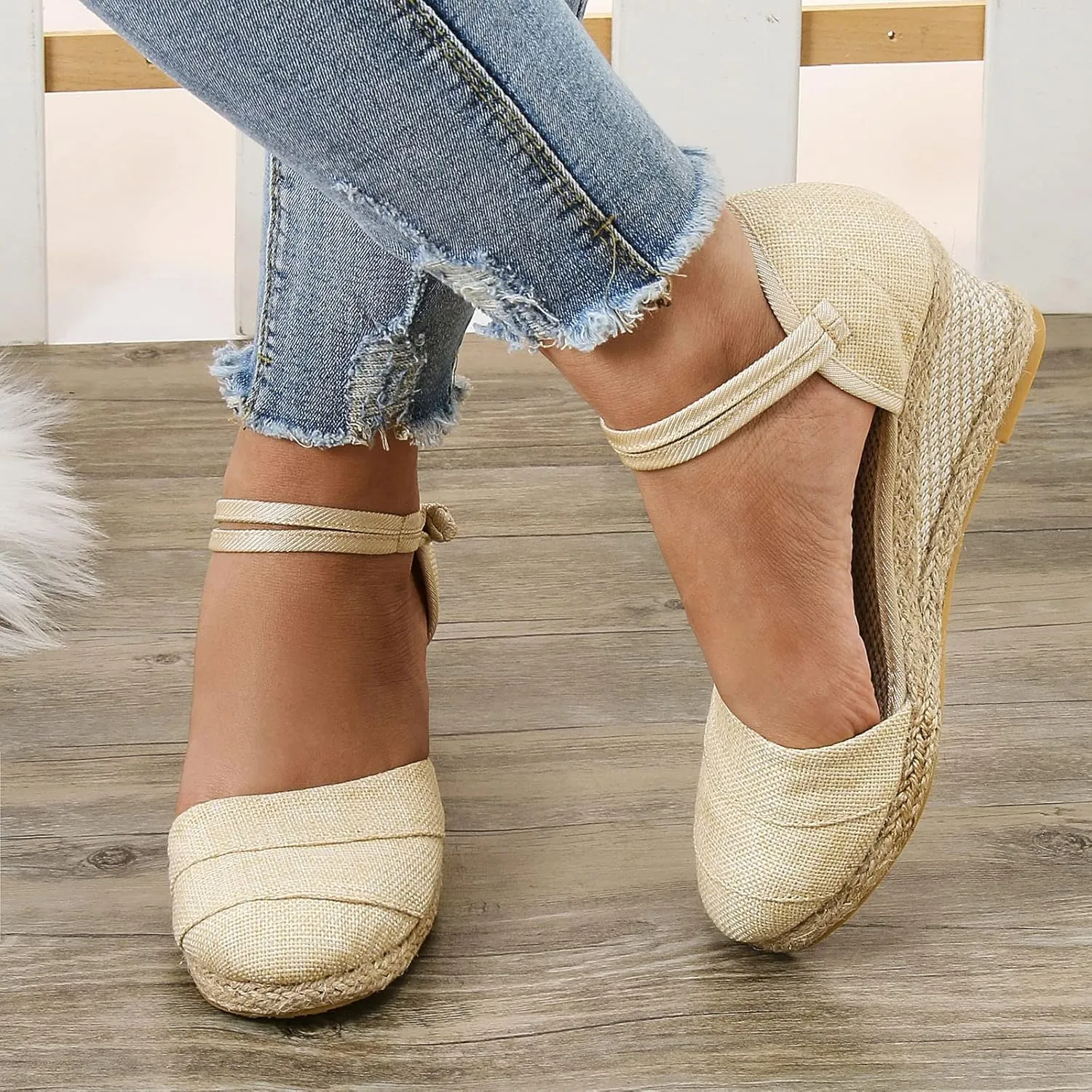 Cathalem Sandals for Women Dressy Summer,Women's Ankle Strap Closed Toe Espadrille Wedge Sandals Platform Wedge Sandals
