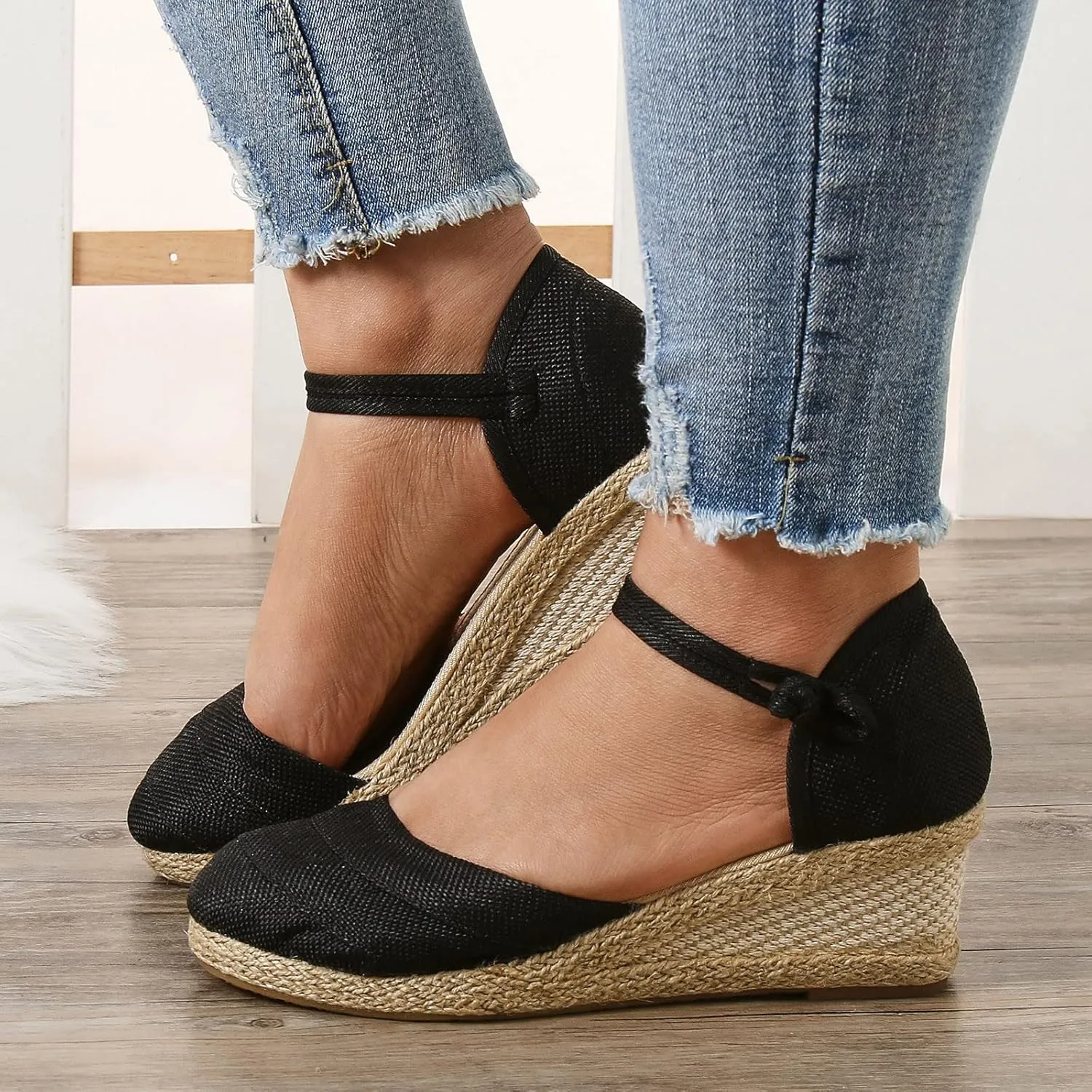 Cathalem Sandals for Women Dressy Summer,Women's Ankle Strap Closed Toe Espadrille Wedge Sandals Platform Wedge Sandals