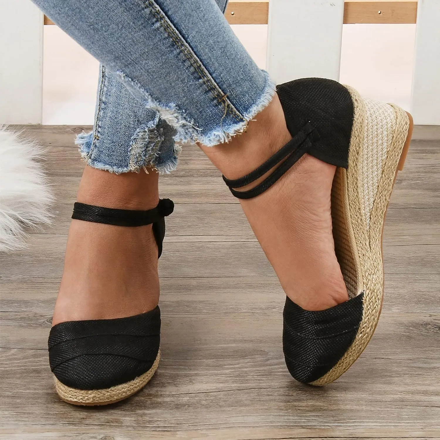 Cathalem Sandals for Women Dressy Summer,Women's Ankle Strap Closed Toe Espadrille Wedge Sandals Platform Wedge Sandals
