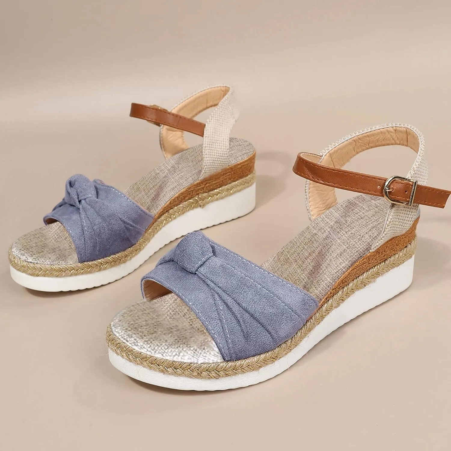 Cathalem Sandals Women Orthopedic Platform Wedge Sandals Flat Open Toe Ankle Strap Espadrilles Sandals Beach Boho Sandals