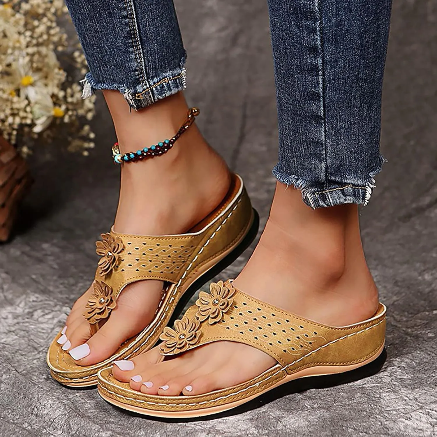 Cathalem Summer Sandals for Women 2024 Arch Support Sandals Flip Flops Comfortable Sandals Casual Orthotic Sandals