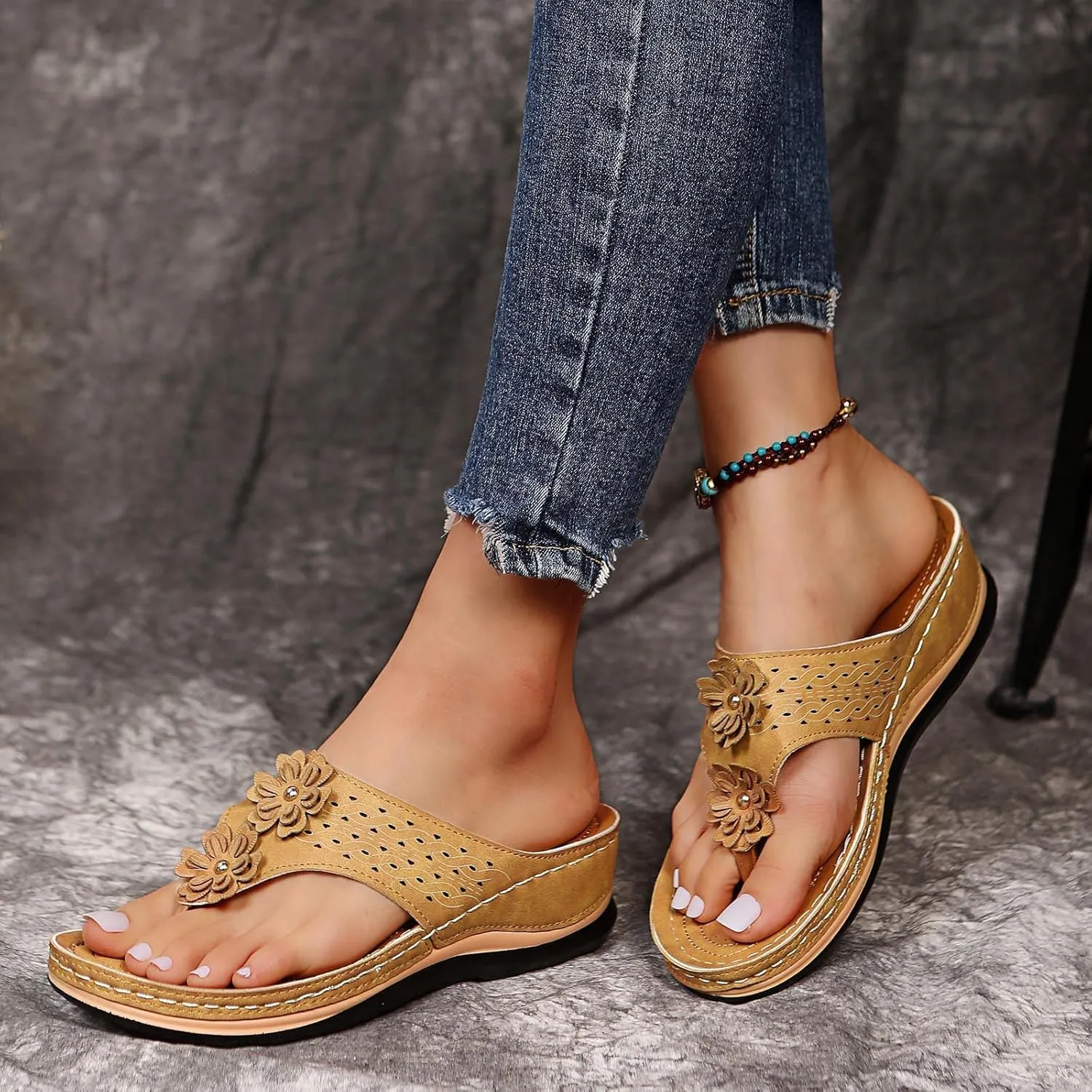 Cathalem Summer Sandals for Women 2024 Arch Support Sandals Flip Flops Comfortable Sandals Casual Orthotic Sandals