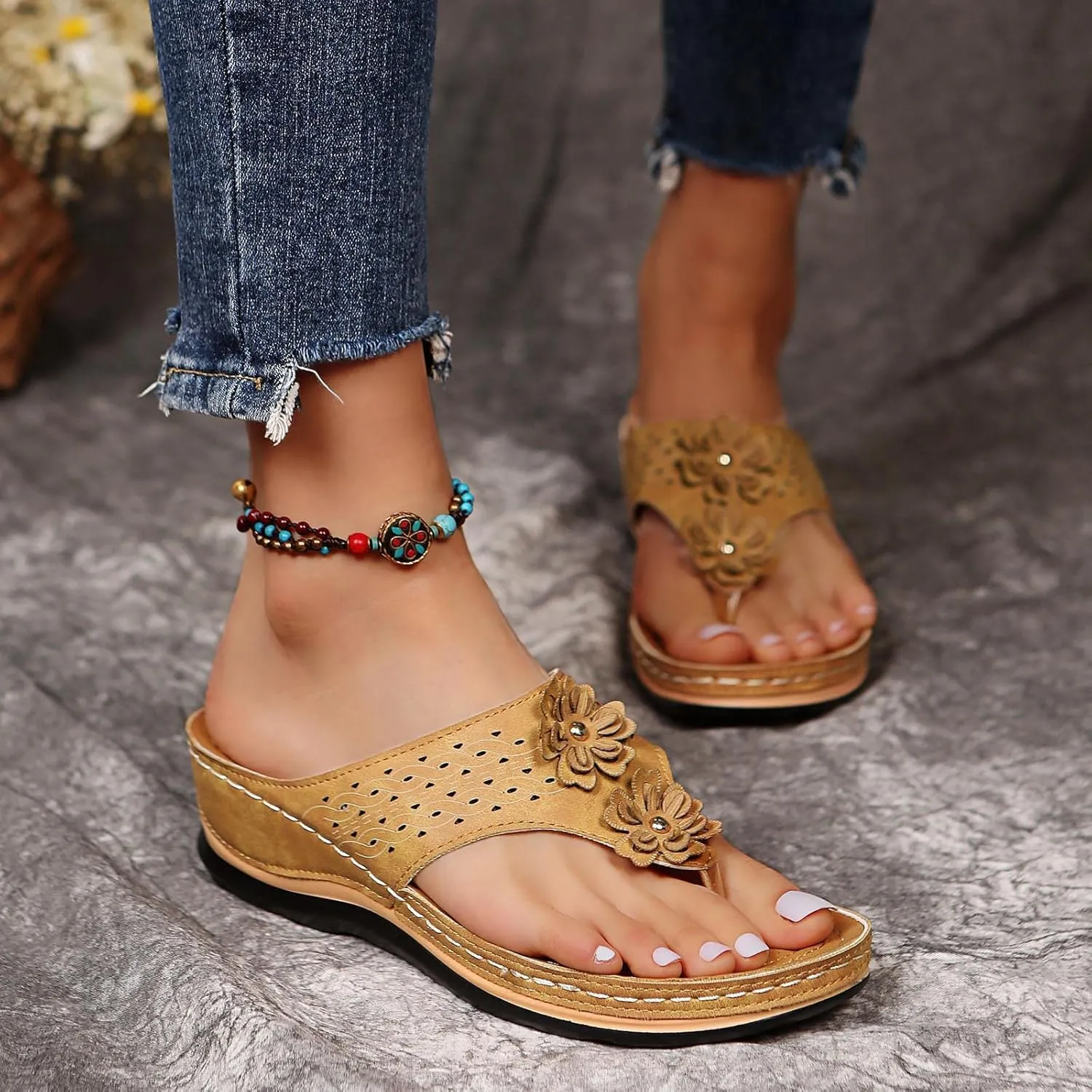 Cathalem Summer Sandals for Women 2024 Arch Support Sandals Flip Flops Comfortable Sandals Casual Orthotic Sandals