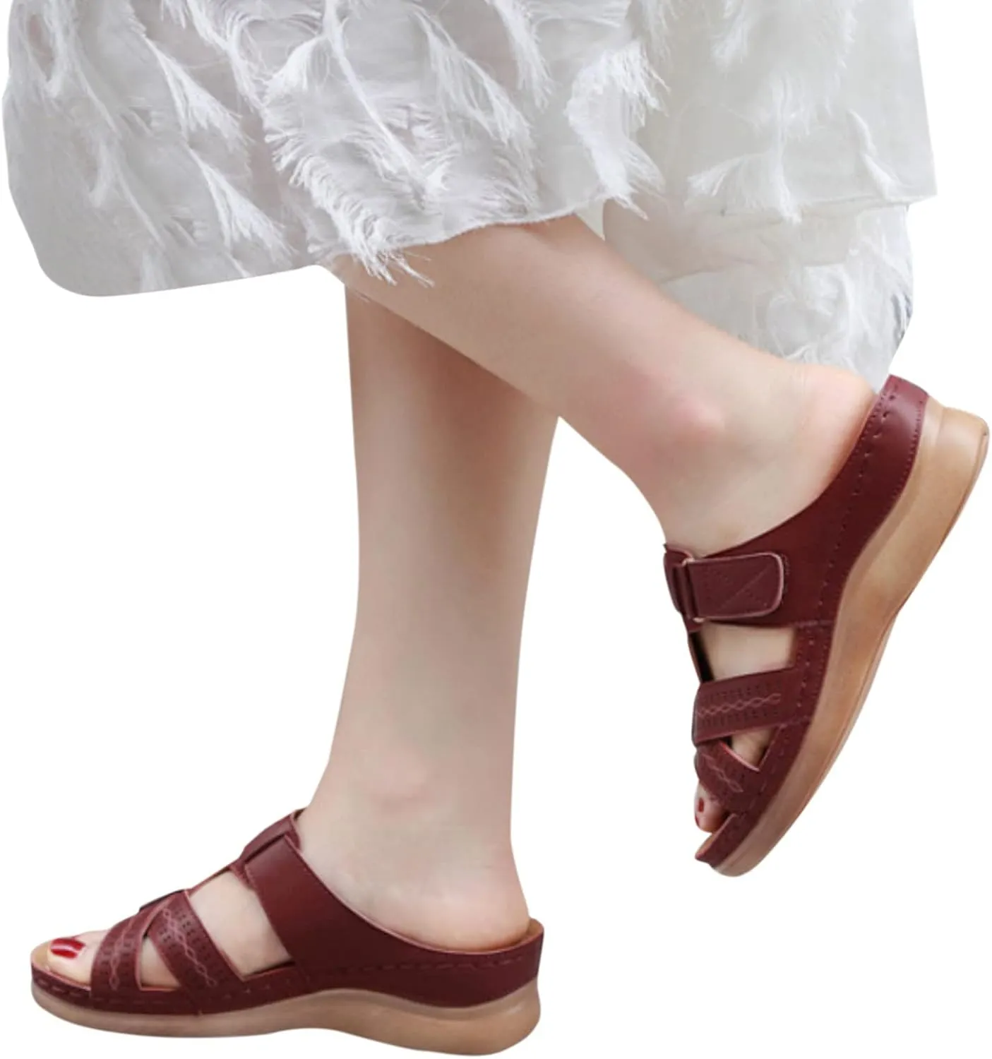 Cathalem Summer Sandals for Women 2024 Womens Orthopedic Wedge Heel Slip On Open Toe Sandals Shoes